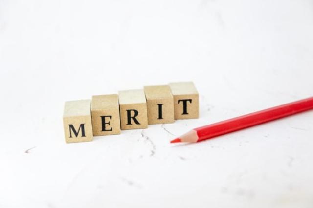 アルファベットが書かれたブロックでMERITと表現