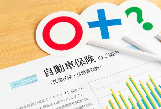 自動車保険のご案内と丸バツクエスチョンマーク
