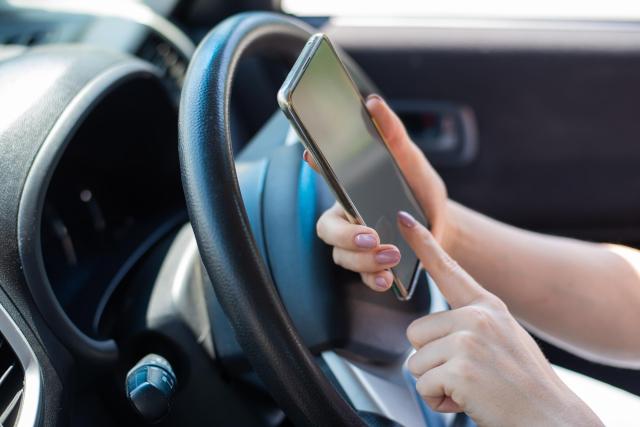 車内でスマホを操作する様子